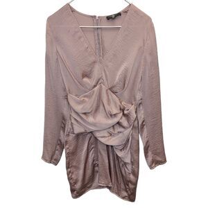 Missguided Pink Plunge Neck Silky Long Sleeve Panelled Thigh Slit Mini Dress 4